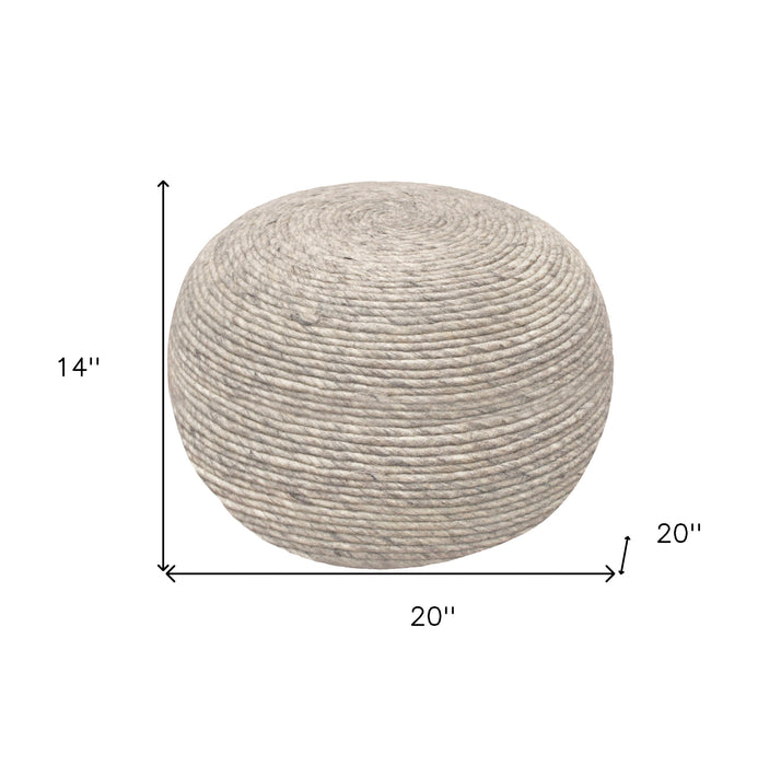 20" Gray Wool Round Ribbed Pouf Ottoman