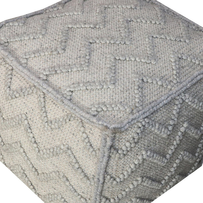 18" Gray Wool Cotton Blend Cube Chevron Pouf Ottoman