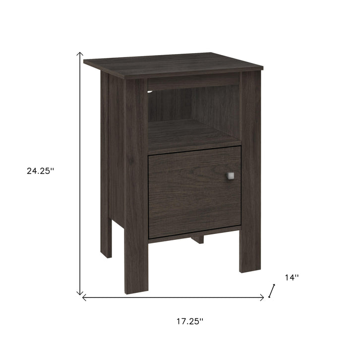 24" Brown Nightstand with Cabinet Storage