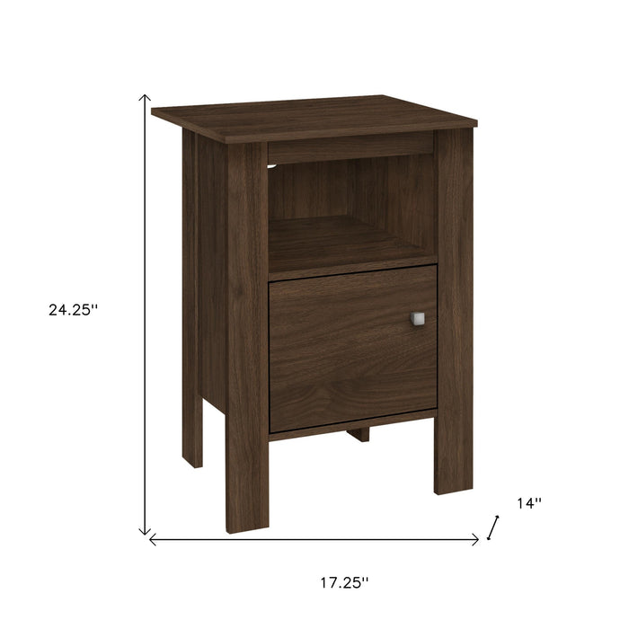 24" Walnut Nightstand with Cabinet Storage