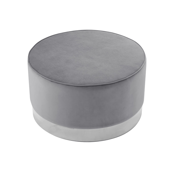 31" Gray Velvet and Silver Round Cocktail Ottoman