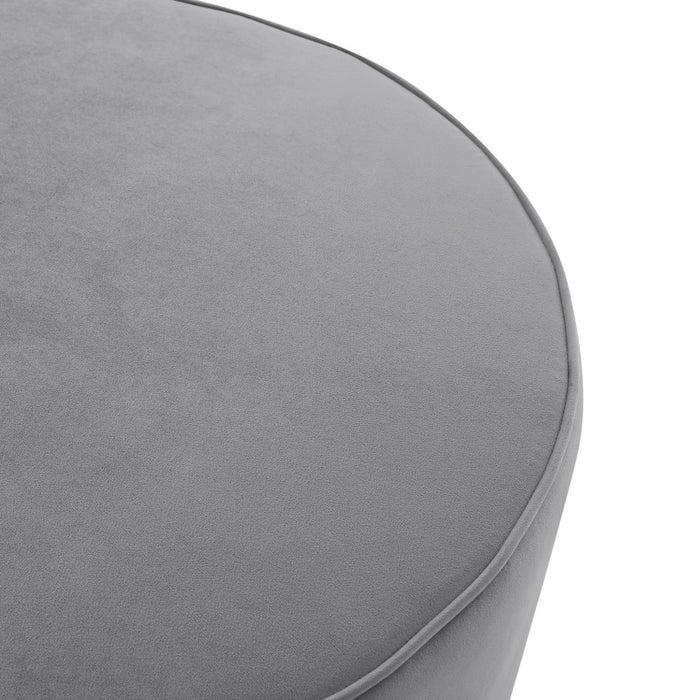 31" Gray Velvet and Silver Round Cocktail Ottoman