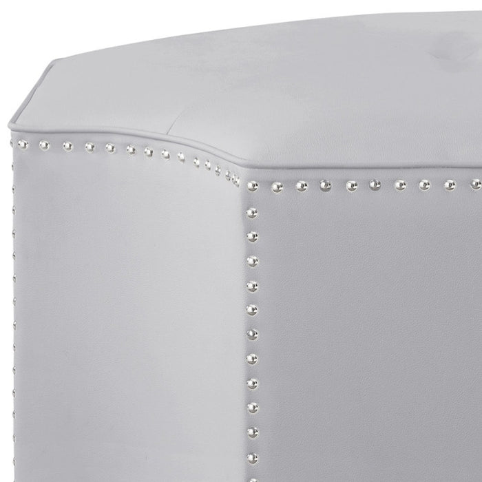 33" White Faux Leather Tufted Octagonal Cocktail Ottoman