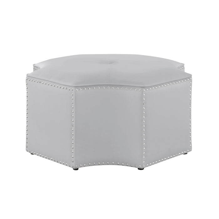 33" White Faux Leather Tufted Octagonal Cocktail Ottoman