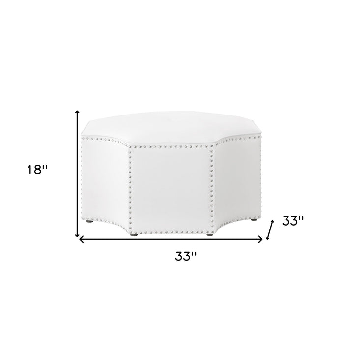 33" White Faux Leather Tufted Octagonal Cocktail Ottoman