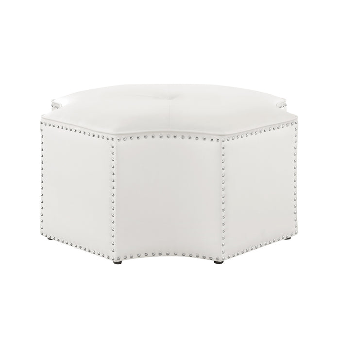 33" White Faux Leather Tufted Octagonal Cocktail Ottoman