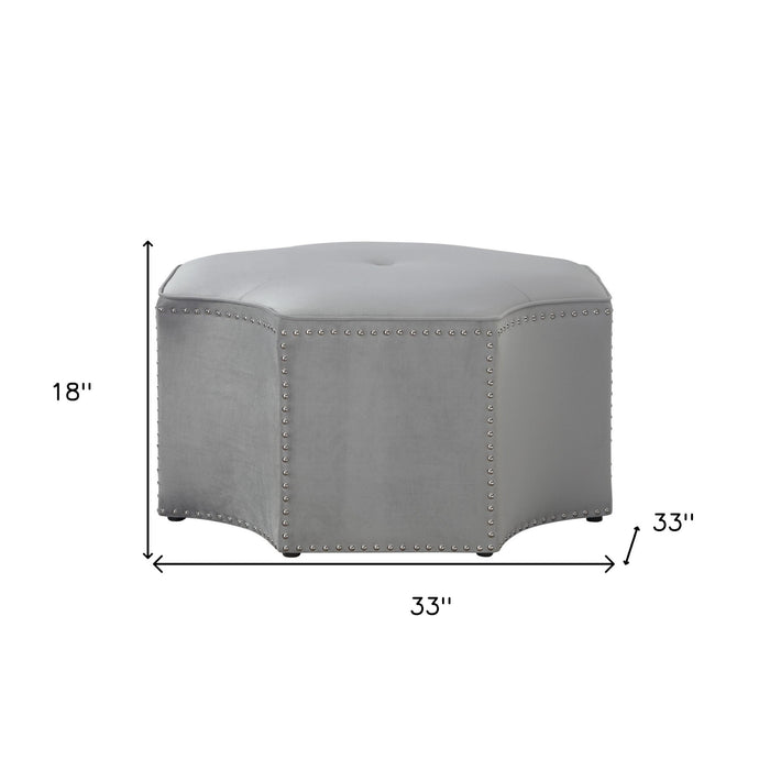 33" White Faux Leather Tufted Octagonal Cocktail Ottoman