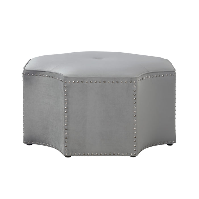 33" White Faux Leather Tufted Octagonal Cocktail Ottoman