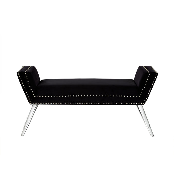 45" Black And Clear Upholstered Velvet Bench