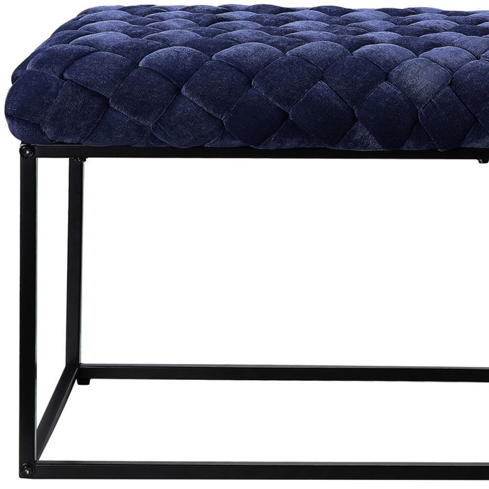 39" Navy Blue and Black Velvet Upholstered Bench