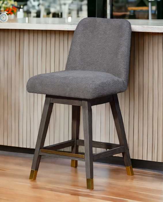 26" Gray Solid Wood Swivel Bar Chair