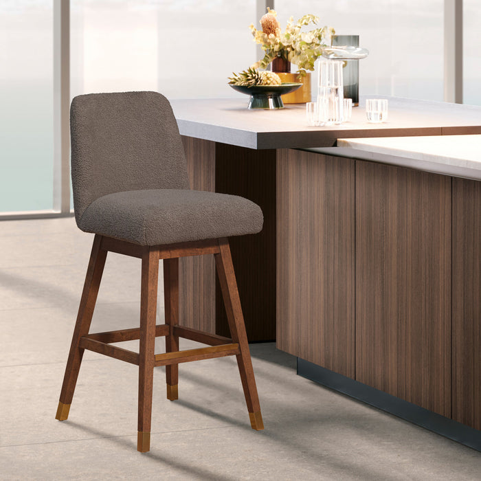 26" Taupe and Brown Solid Wood Counter Height Swivel Bar Chair