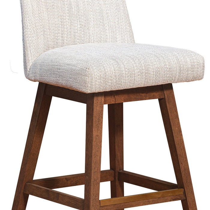 Beige and Brown Solid Wood Bar Height Swivel Bar Chair