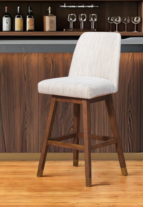 Beige and Brown Solid Wood Bar Height Swivel Bar Chair