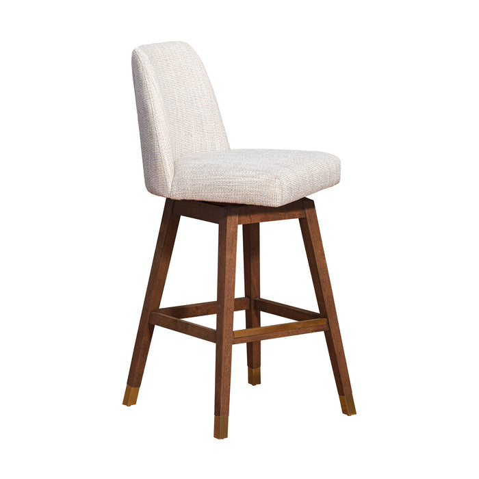 Beige and Brown Solid Wood Bar Height Swivel Bar Chair