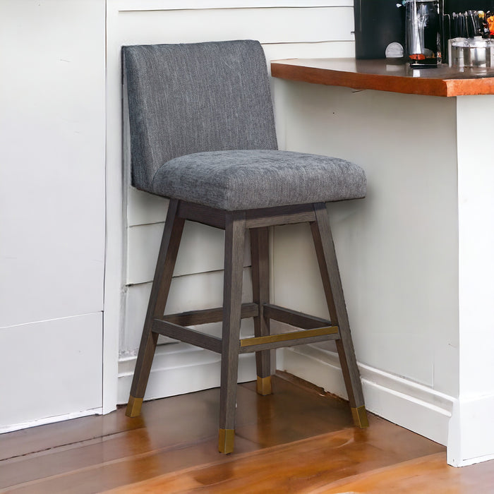 30" Gray and Brown Solid Wood Swivel Bar Chair