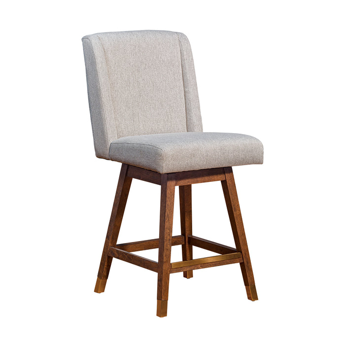 26" Taupe and Brown Solid Wood Swivel Bar Chair