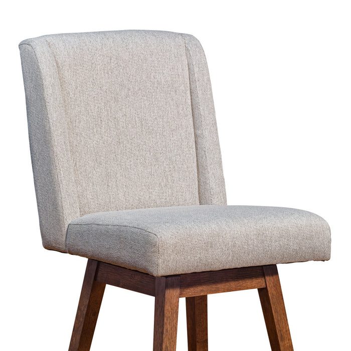 26" Taupe and Brown Solid Wood Swivel Bar Chair