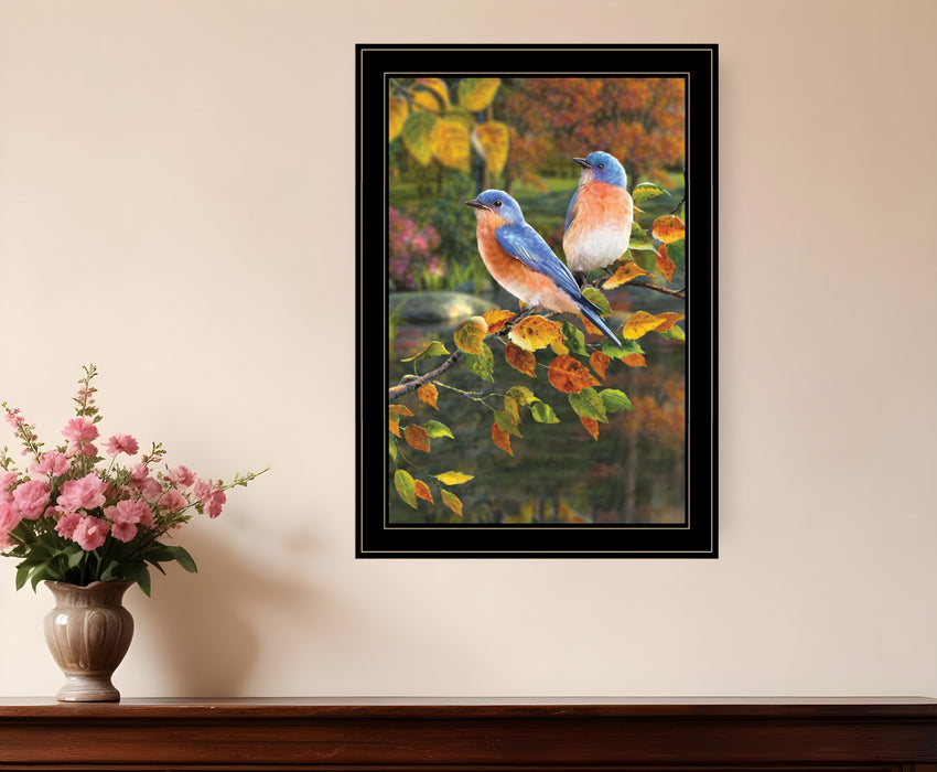 Bluebirds Black Wrapped Canvas Print Wall Art