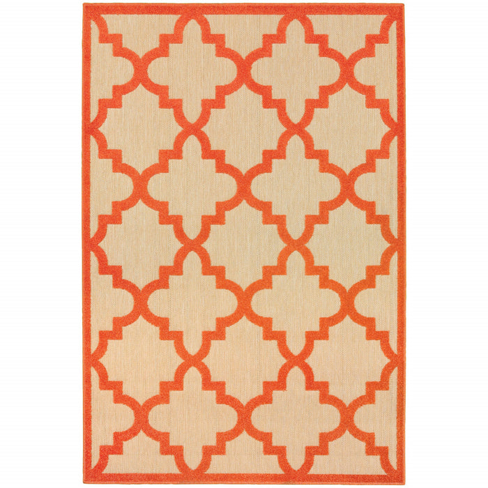 10' X 13' Orange Geometric Stain Resistant Indoor Outdoor Area Rug