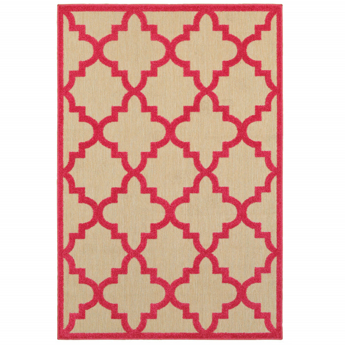 10' X 13' Red Geometric Stain Resistant Indoor Outdoor Area Rug