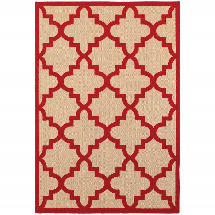 10' X 13' Red Geometric Stain Resistant Indoor Outdoor Area Rug