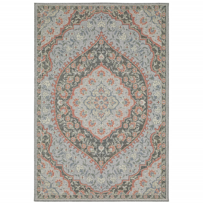 10' X 13' Blue Oriental Stain Resistant Indoor Outdoor Area Rug