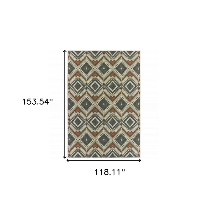 10' X 13' Gray Geometric Stain Resistant Indoor Outdoor Area Rug