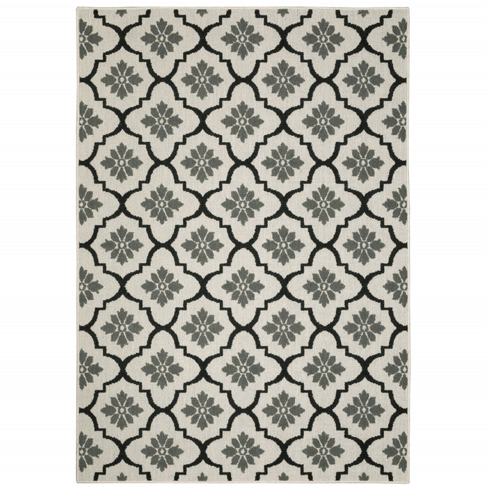 10' X 13' Beige and Black Geometric Stain Resistant Indoor Outdoor Area Rug