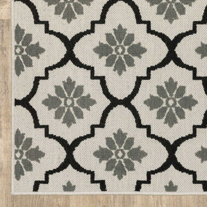 10' X 13' Beige and Black Geometric Stain Resistant Indoor Outdoor Area Rug