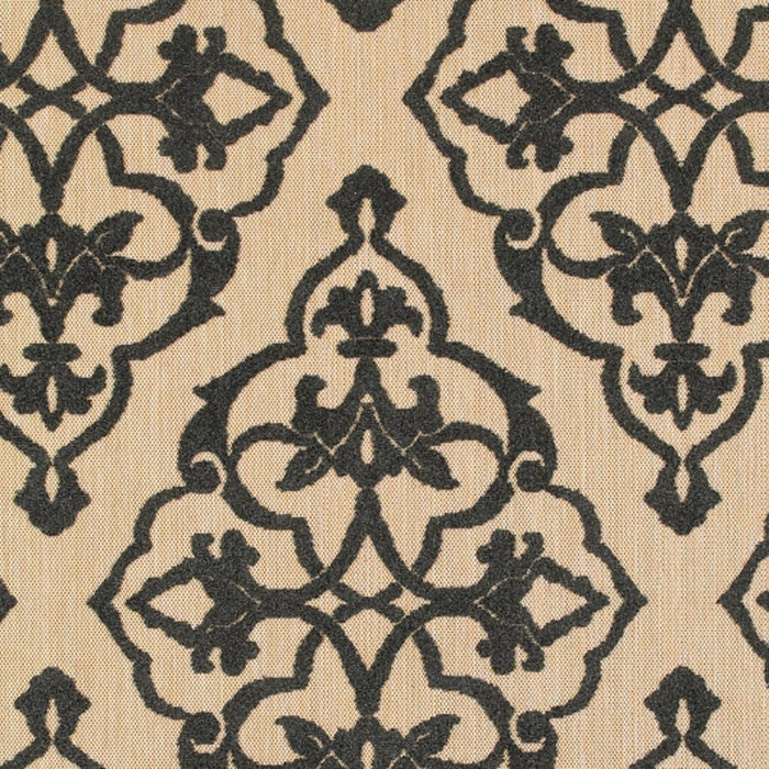 10' X 13' Beige and Black Oriental Stain Resistant Indoor Outdoor Area Rug