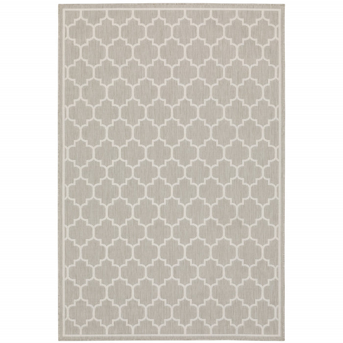 10' X 13' Gray and Ivory Geometric Stain Resistant Indoor Outdoor Area Rug