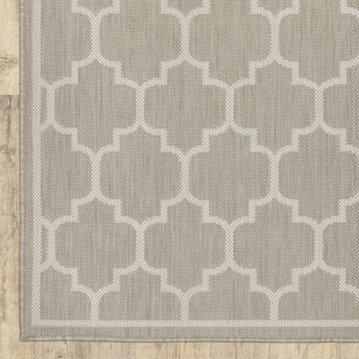 10' X 13' Gray and Ivory Geometric Stain Resistant Indoor Outdoor Area Rug