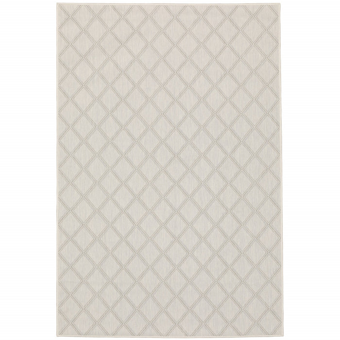 10' X 13' Gray and Ivory Geometric Stain Resistant Indoor Outdoor Area Rug