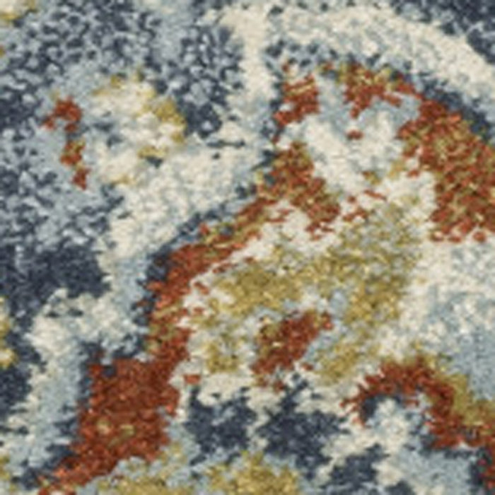 6' X 9' Blue Beige Rust Gold And Teal Oriental Power Loom Stain Resistant Area Rug