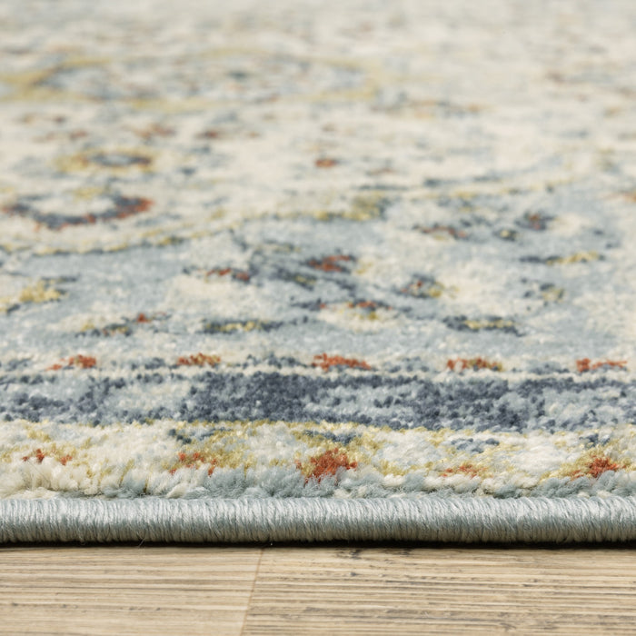 6' X 9' Blue Beige Rust Gold And Teal Oriental Power Loom Stain Resistant Area Rug