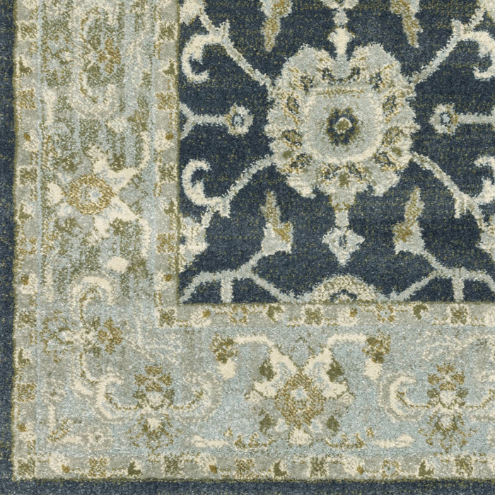 6' X 9' Teal Blue Ivory Green And Grey Oriental Power Loom Stain Resistant Area Rug