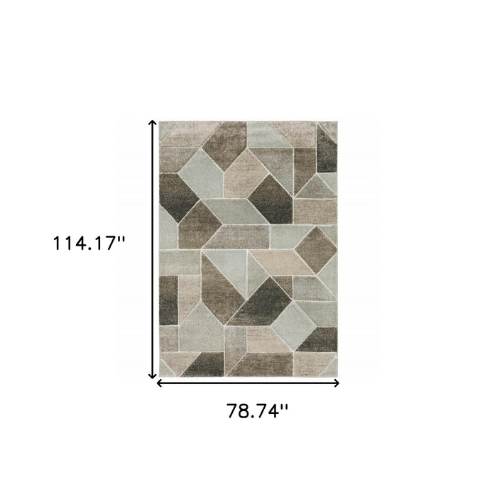 7' X 10' Gray and Ivory Geometric Power Loom Area Rug