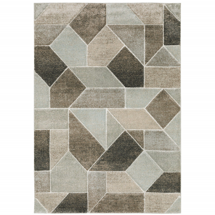 7' X 10' Gray and Ivory Geometric Power Loom Area Rug