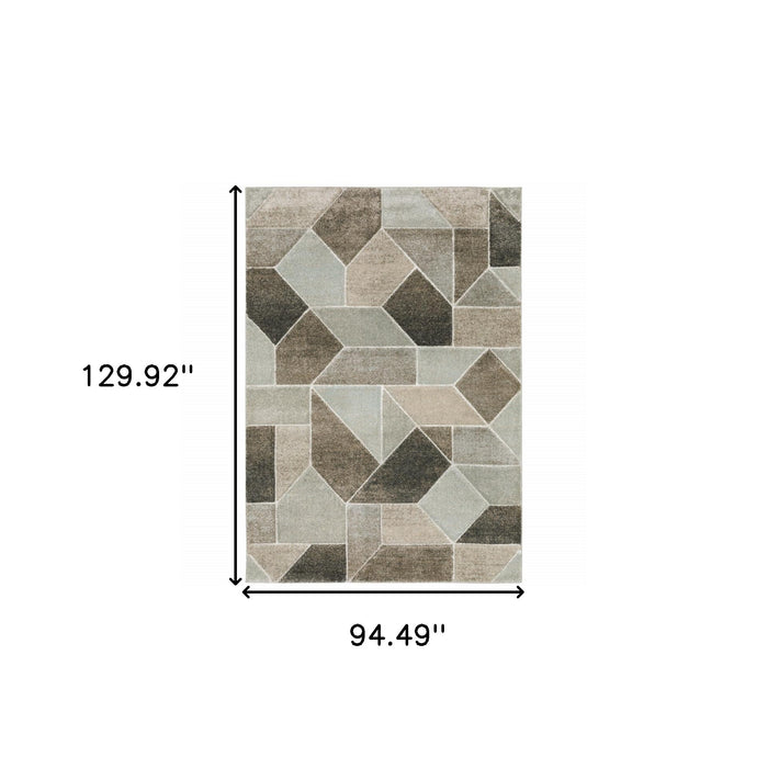 8' X 11' Gray and Ivory Geometric Power Loom Area Rug