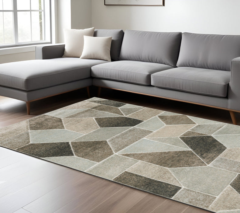 8' X 11' Gray and Ivory Geometric Power Loom Area Rug