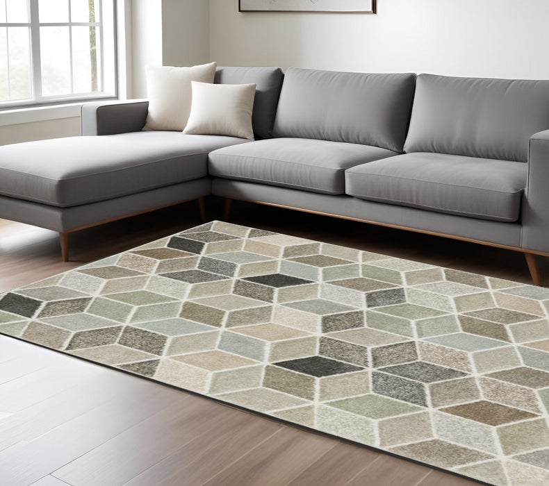 8' X 11' Black and Gray Geometric Power Loom Area Rug