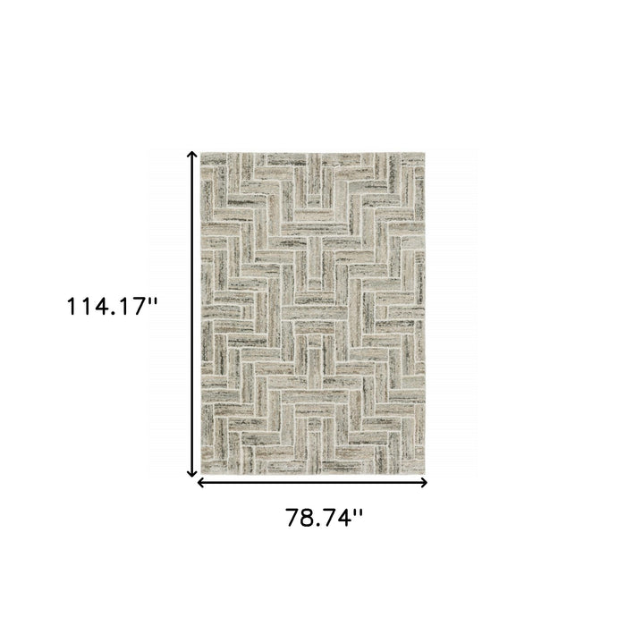 7' X 10' Beige and Ivory Geometric Power Loom Area Rug