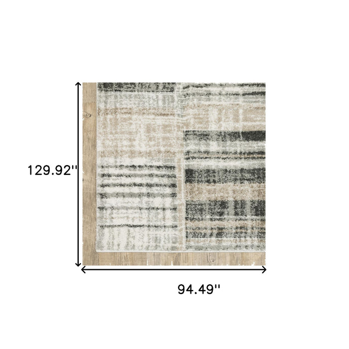 8' X 11' Grey Charcoal Ivory Tan Brown And Beige Geometric Power Loom Stain Resistant Area Rug