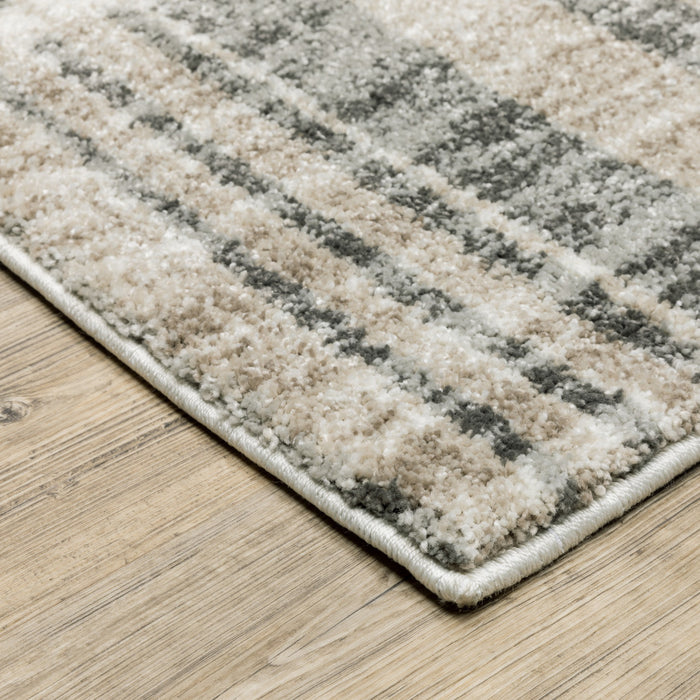 10' X 13' Grey Charcoal Ivory Tan Brown And Beige Geometric Power Loom Stain Resistant Area Rug