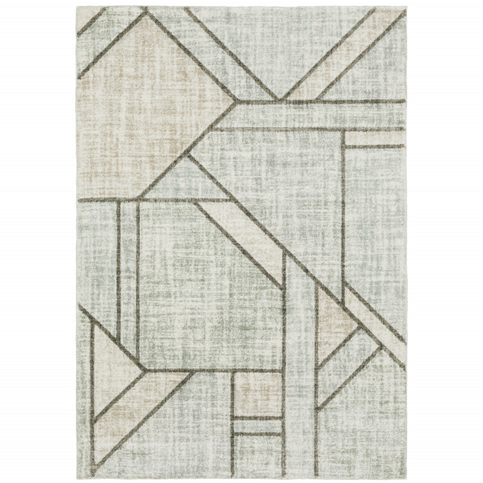 3' X 5' Gray And Ivory Geometric Power Loom Area Rug