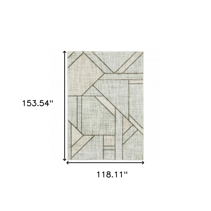 10' X 13' Gray And Ivory Geometric Power Loom Area Rug