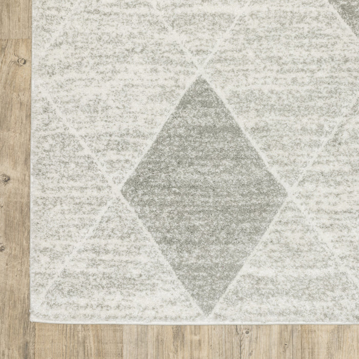 2' X 8' Grey And Ivory Geometric Power Loom Stain Resistant Runner Rug