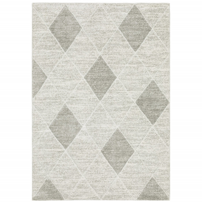 7' X 10' Gray and Ivory Geometric Power Loom Area Rug