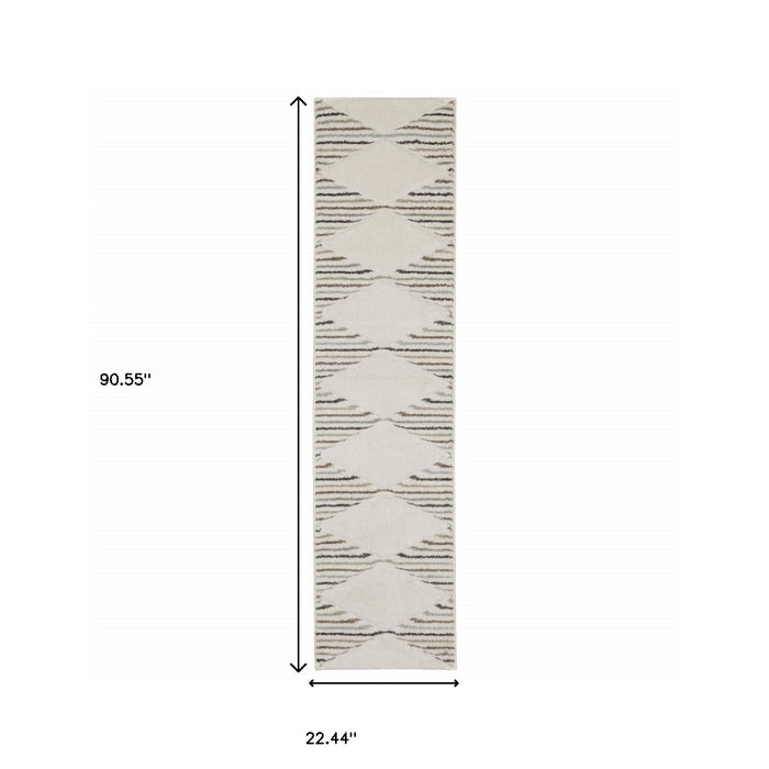 2' X 8' Brown And Ivory Geometric Power Loom Runner Rug